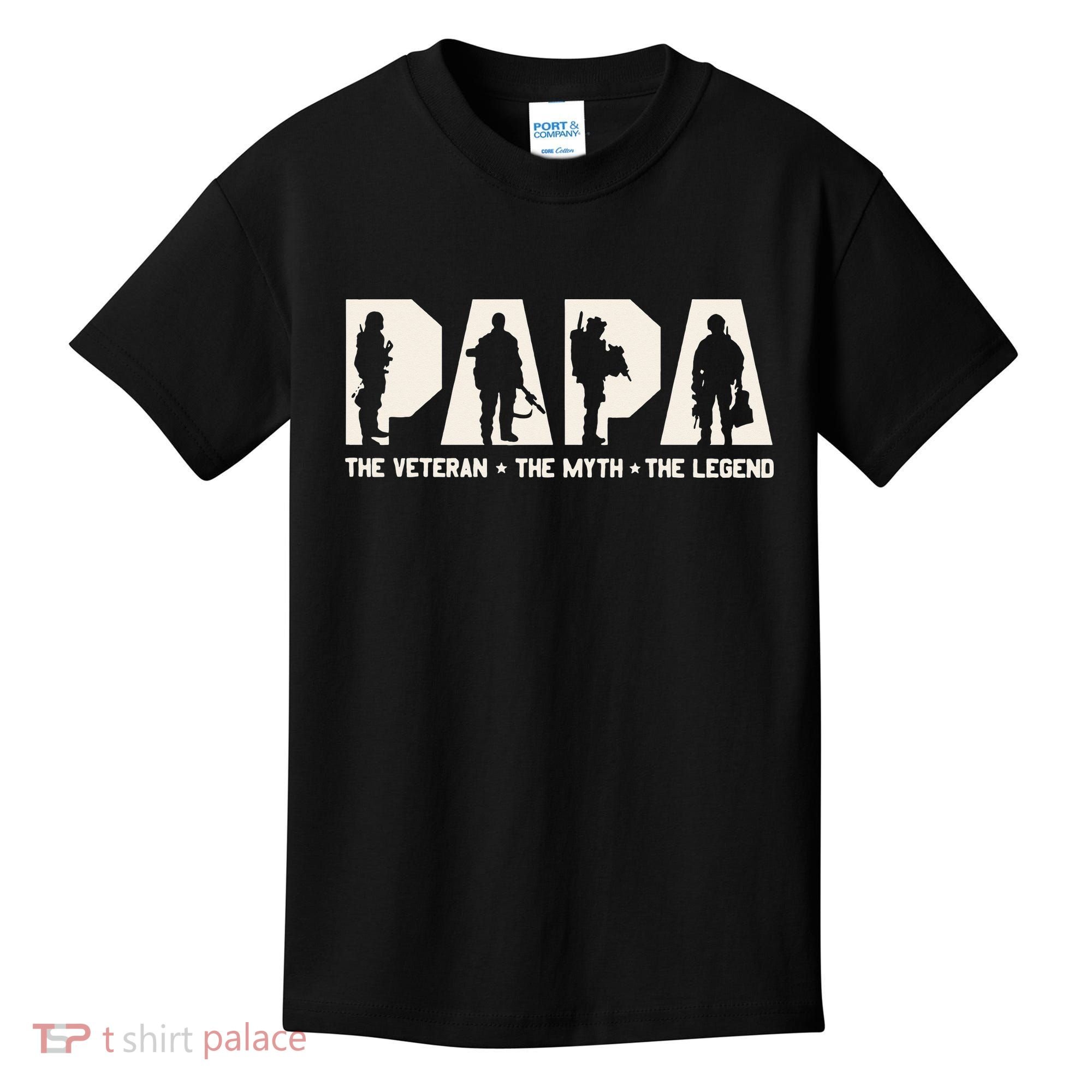 Papa Veteran The Myth The Legend Fathers Day Grandpa Kids T-Shirt