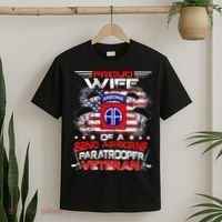 Proud Wife 82nd Airborne Paratrooper Veteran Flag T-Shirt thumb 2