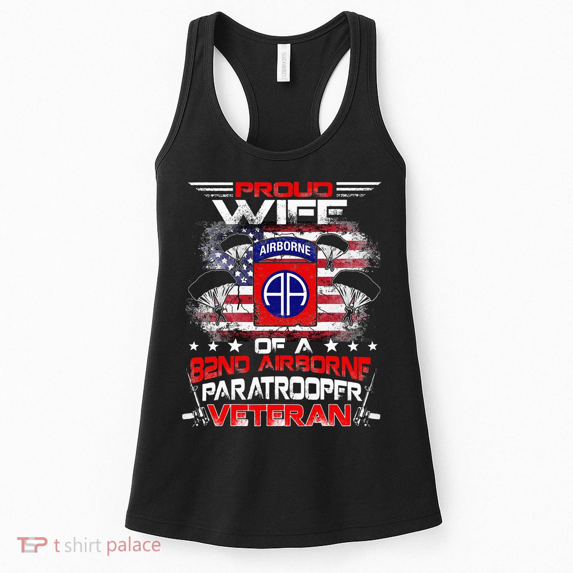 Proud Wife 82nd Airborne Paratrooper Veteran Flag Women's Tank Top