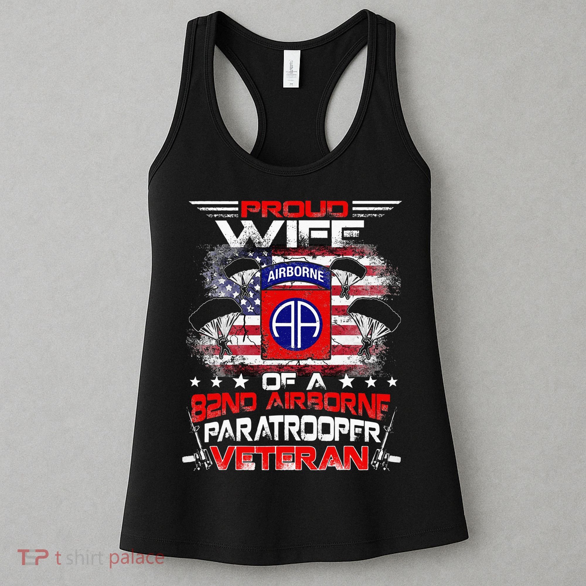 Proud Wife 82nd Airborne Paratrooper Veteran Flag Women's Tank Top