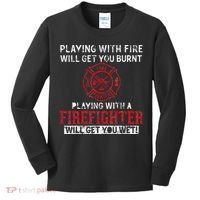 Playing With A Firefighter Will Get You Wet Kids Long Sleeve Shirt thumb 0