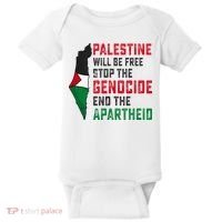 Palestine Will Be Free Stop The Genocide End The Apartheid Baby Bodysuit thumb 0