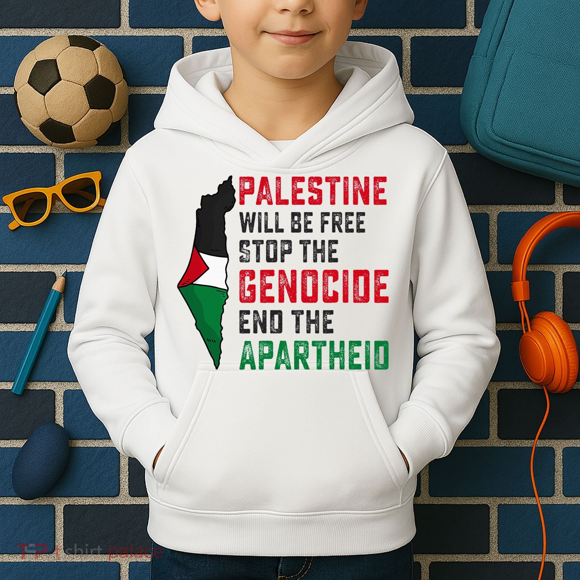 Palestine Will Be Free Stop The Genocide End The Apartheid Kids Hoodie