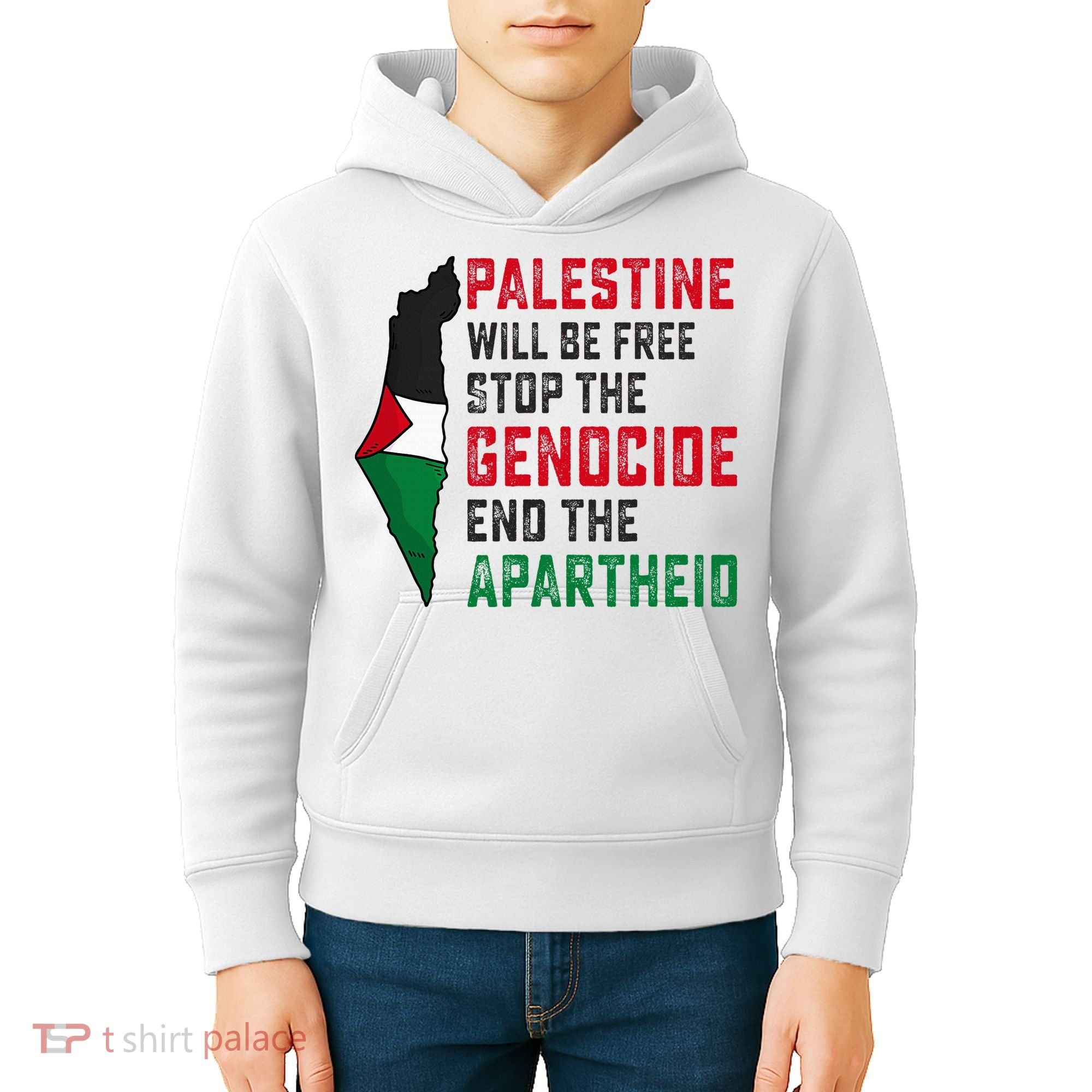 Palestine Will Be Free Stop The Genocide End The Apartheid Kids Hoodie