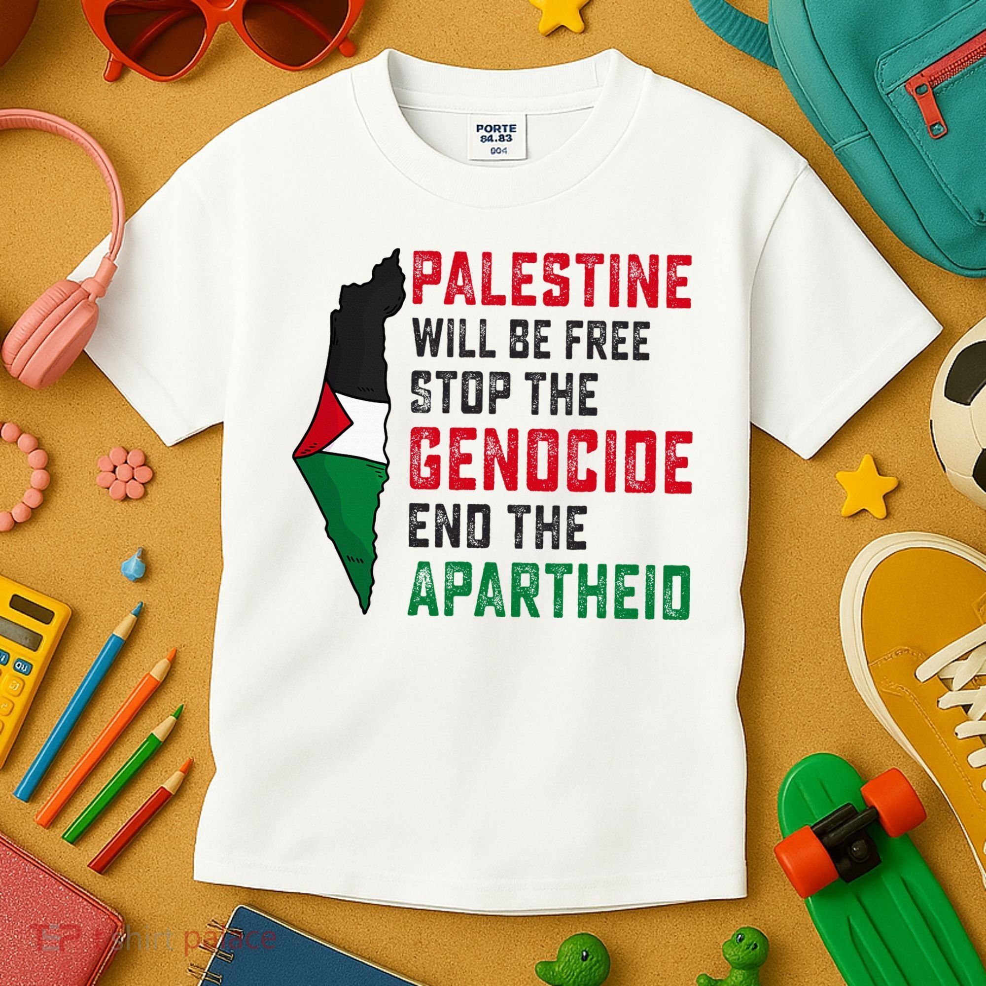 Palestine Will Be Free Stop The Genocide End The Apartheid Kids T-Shirt