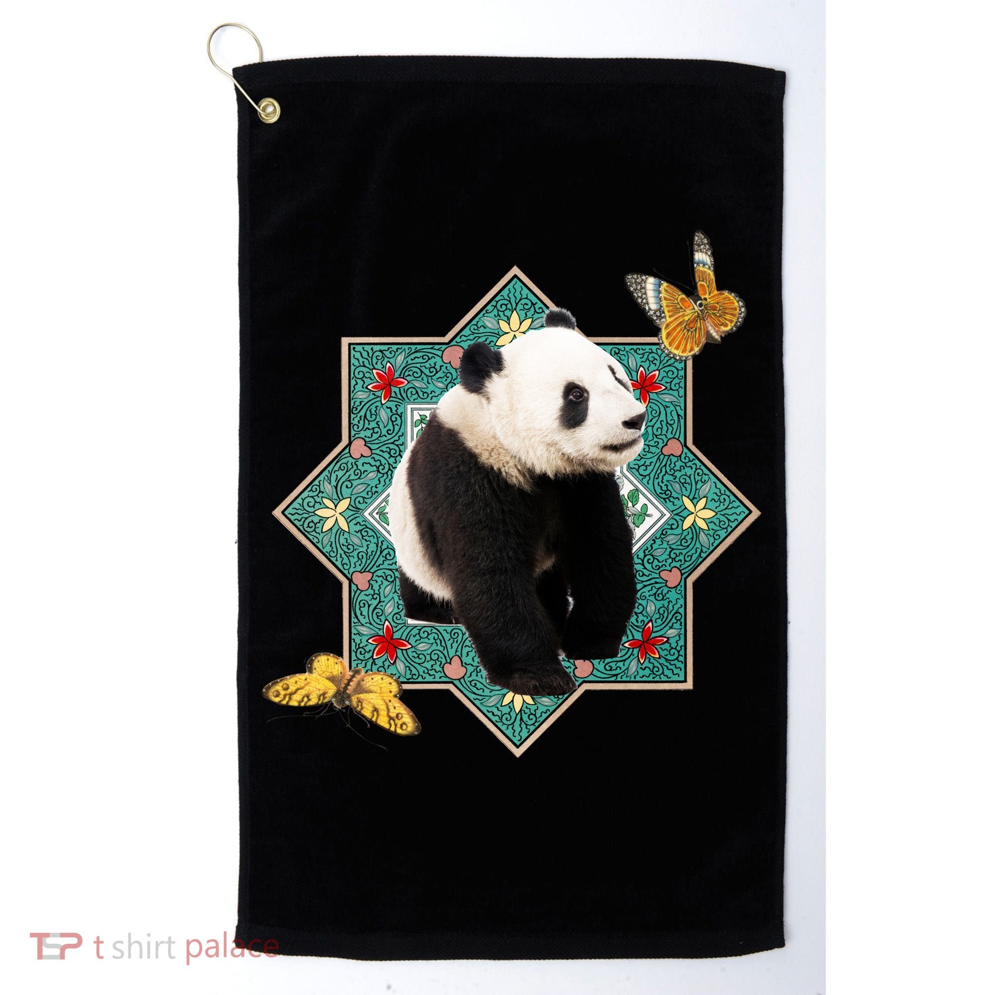 Panda With Butterflies Golf Towel