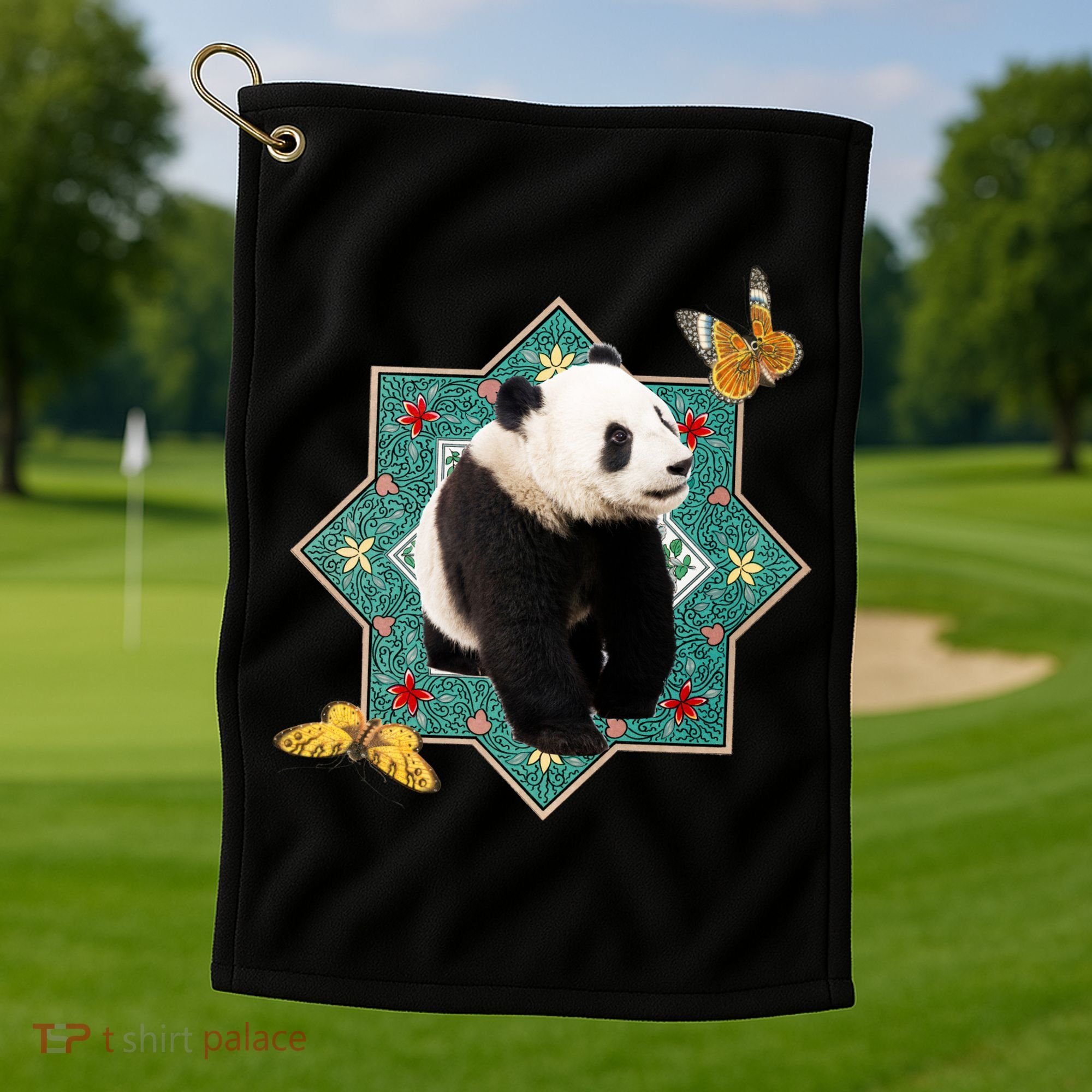 Panda With Butterflies Golf Towel