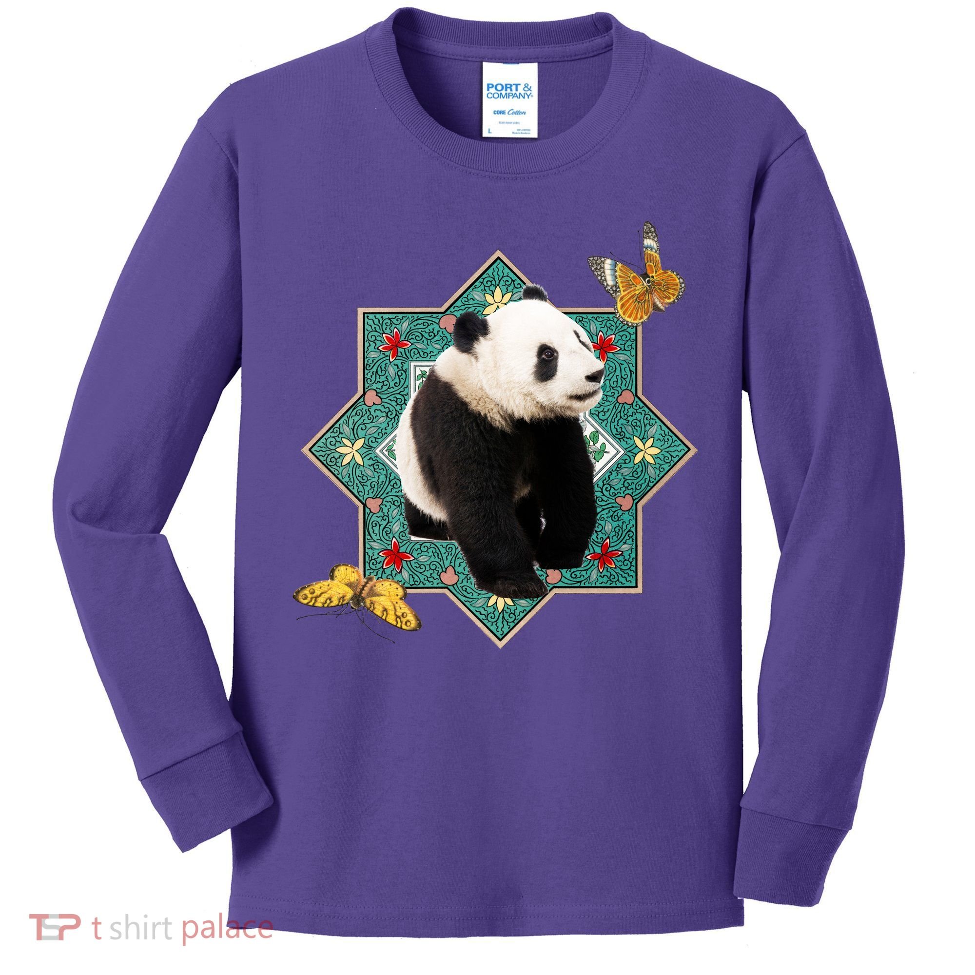 Panda With Butterflies Kids Long Sleeve Shirt