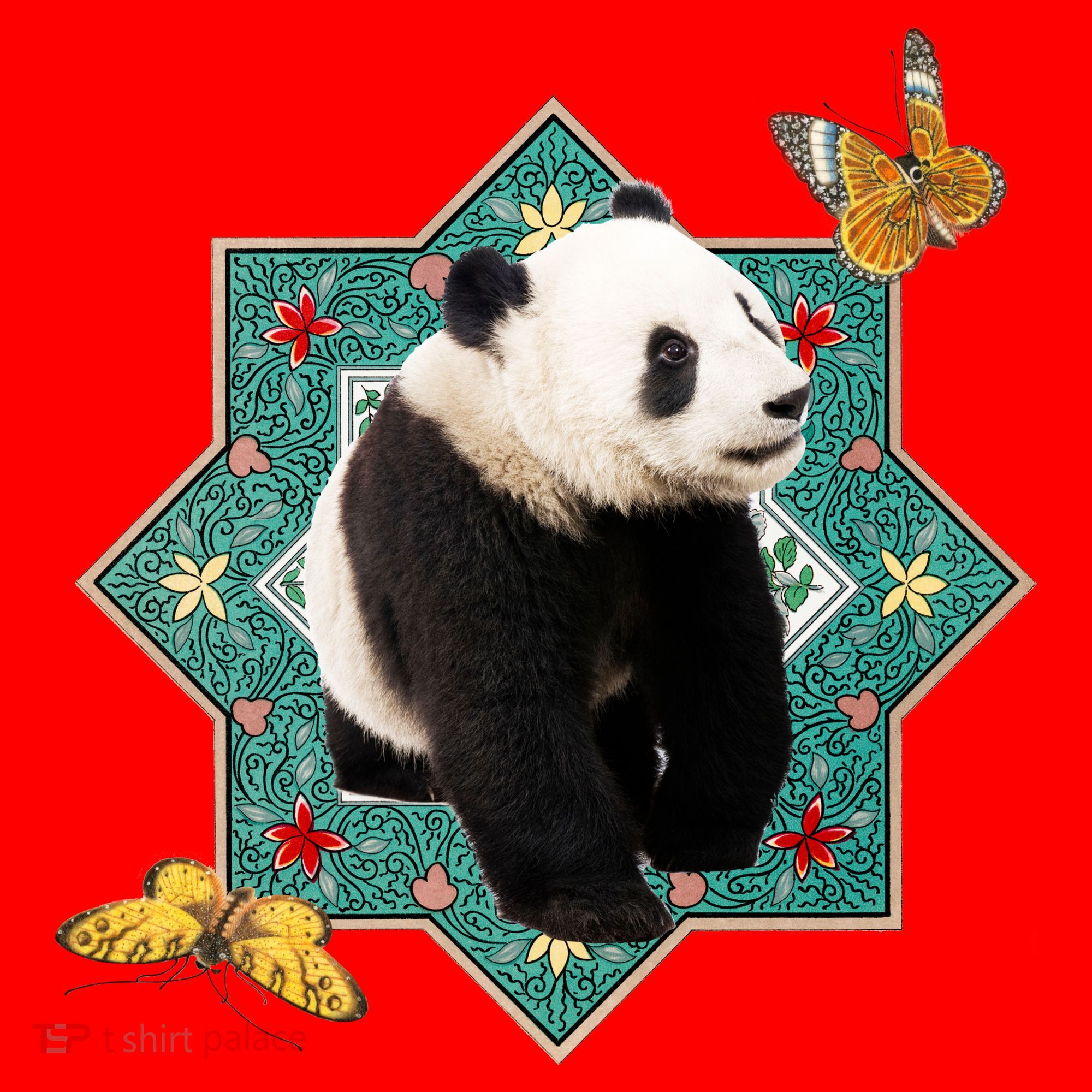 Panda With Butterflies Santa Hat