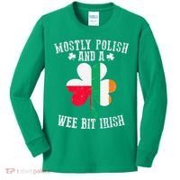 Polish Wee Bit Irish Poland Funny St Patricks Day Kids Long Sleeve Shirt thumb 0