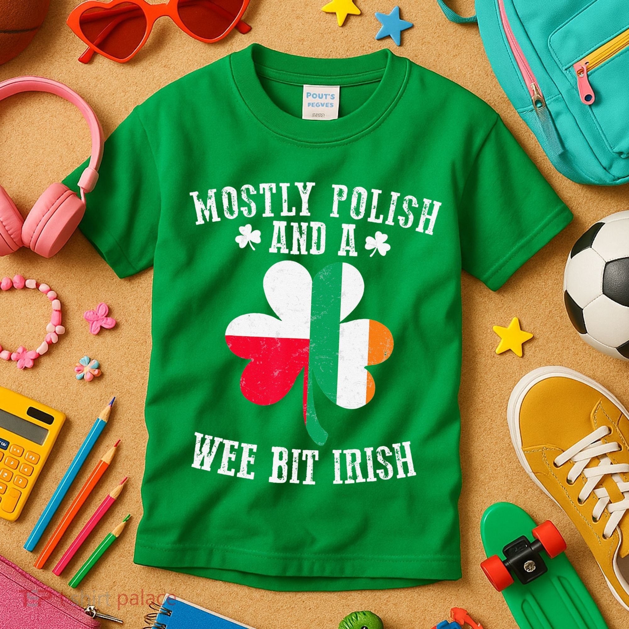 Polish Wee Bit Irish Poland Funny St Patricks Day Kids T-Shirt