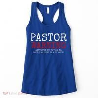 Pastor Warning Church Religious Faith Jesus Funny Christian Women's Tank Top thumb 0