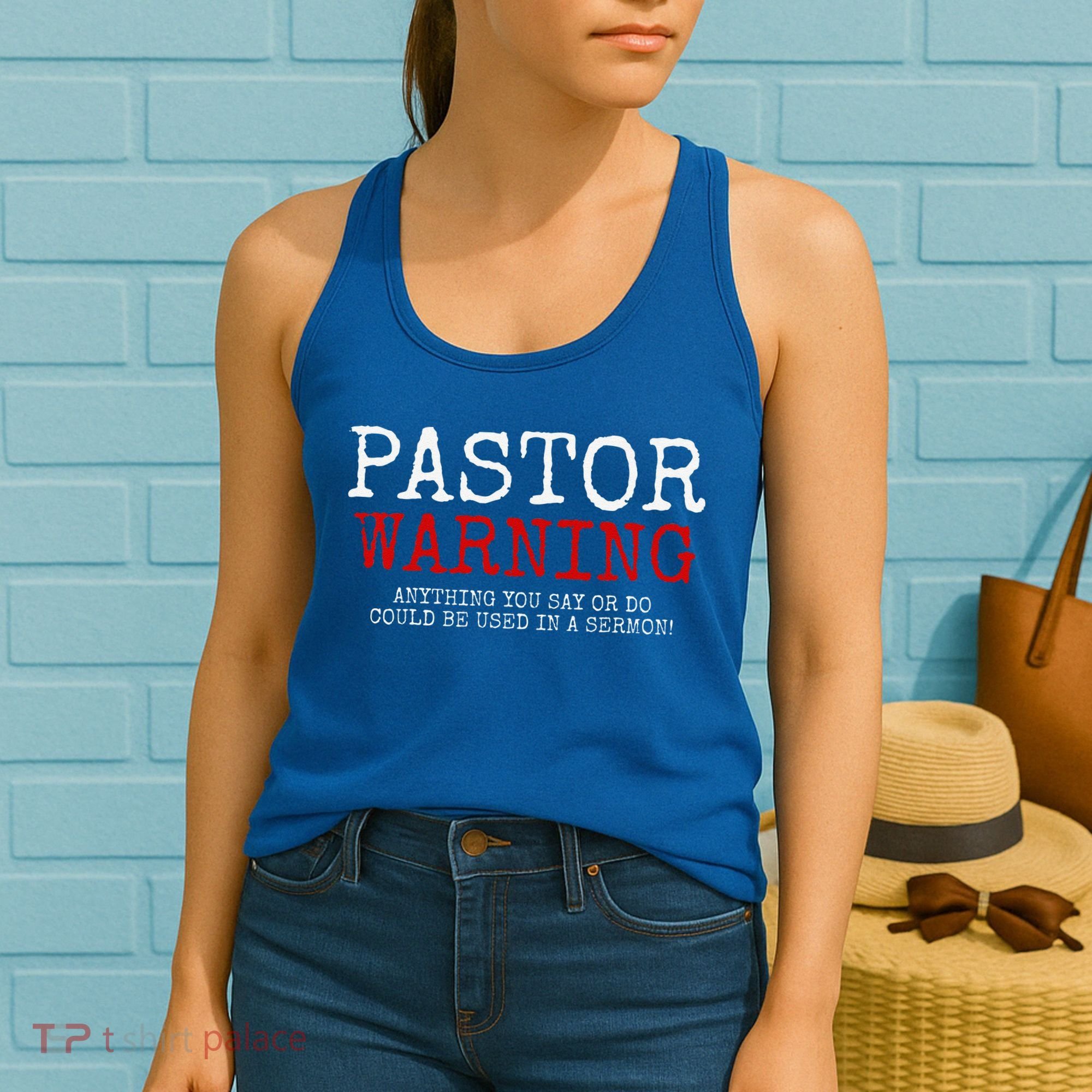 Pastor Warning Church Religious Faith Jesus Funny Christian Women's Tank Top