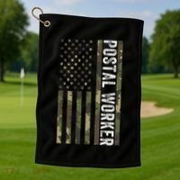 Postal Worker Camouflage American Flag Us Postal Service Golf Towel thumb 1