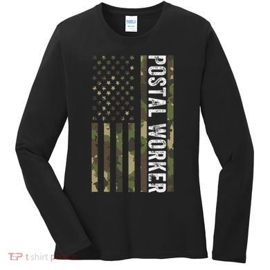 Postal Worker Camouflage American Flag Us Postal Service Women's Long Sleeve Shirt