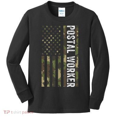 Postal Worker Camouflage American Flag Us Postal Service Kids Long Sleeve Shirt