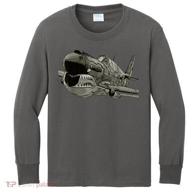 P40 Warhawk Fighter Aircraft WW2 Plane Spotting Spotter Kids Long Sleeve Shirt