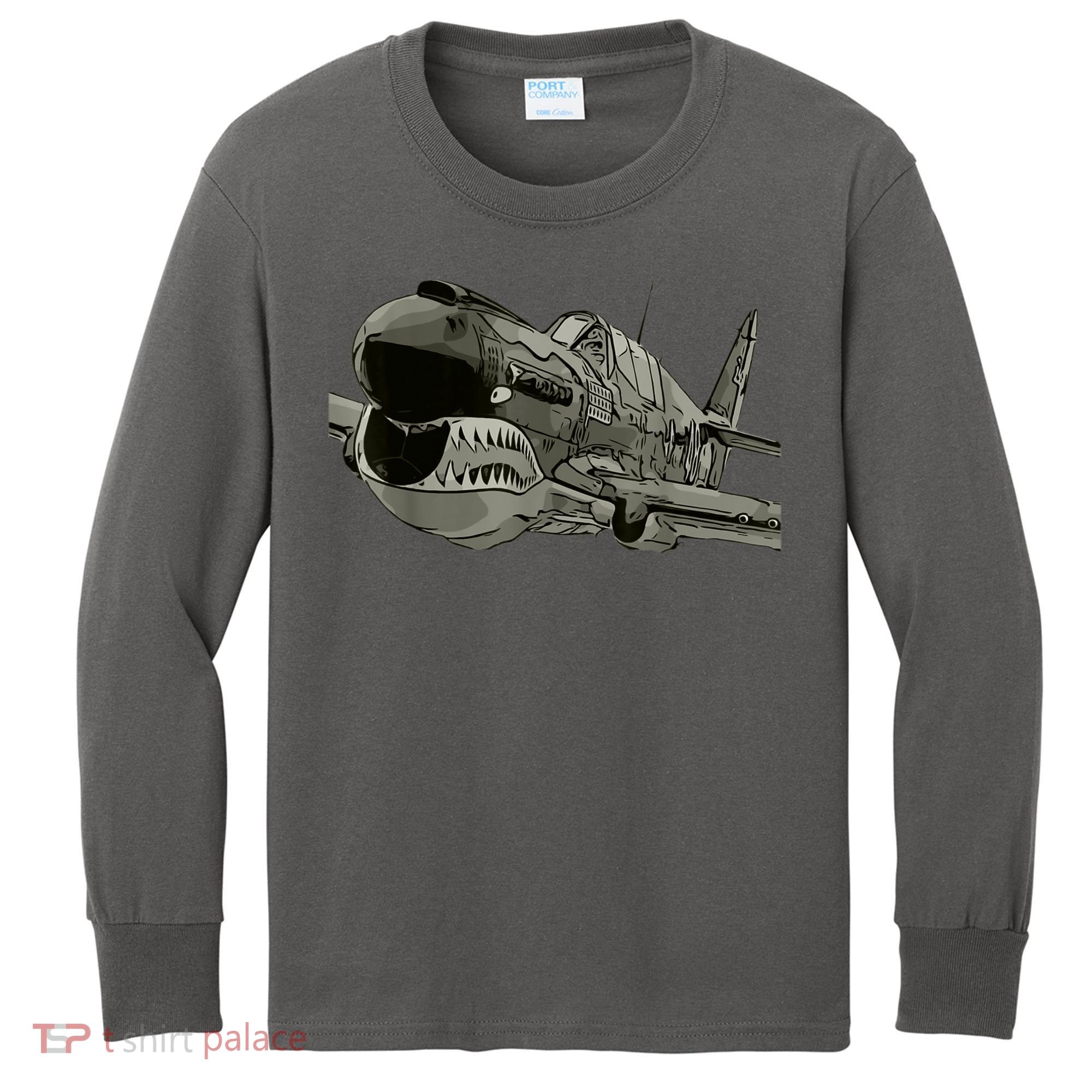 P40 Warhawk Fighter Aircraft WW2 Plane Spotting Spotter Kids Long Sleeve Shirt