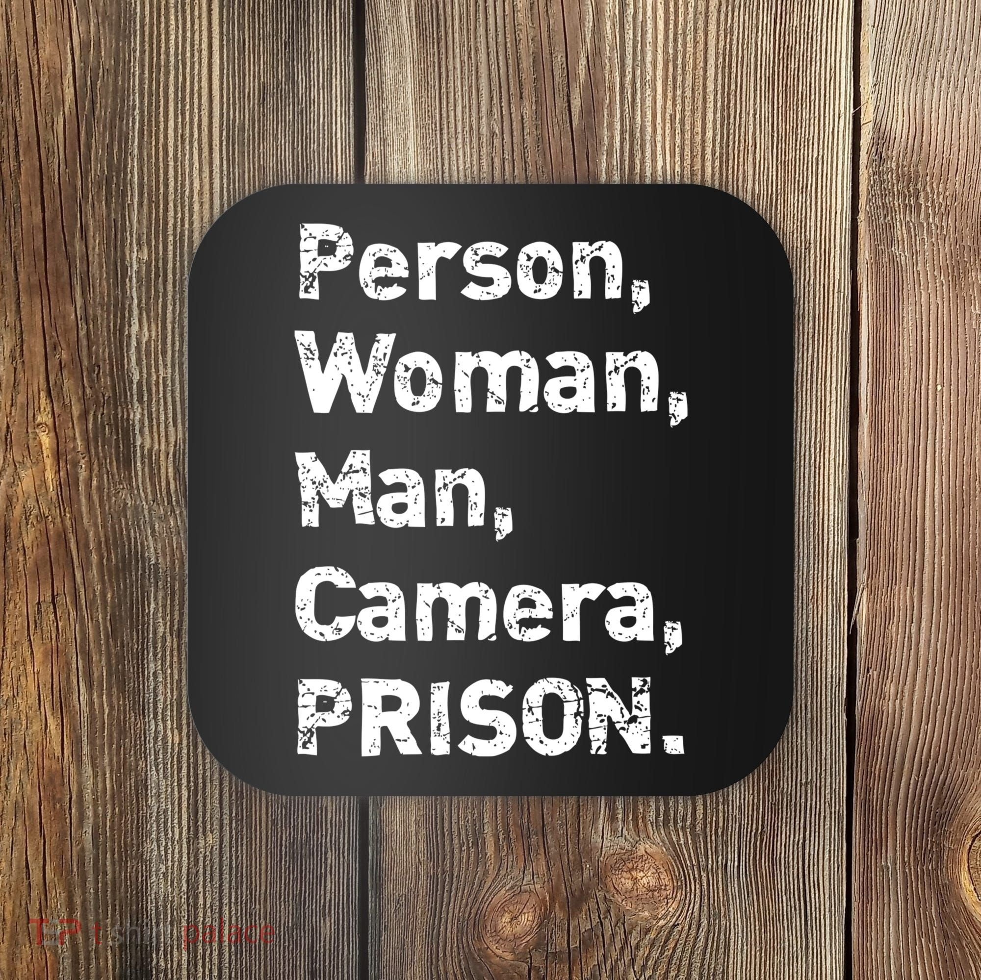 Person, Woman, Man, Camera, PRISON Coaster