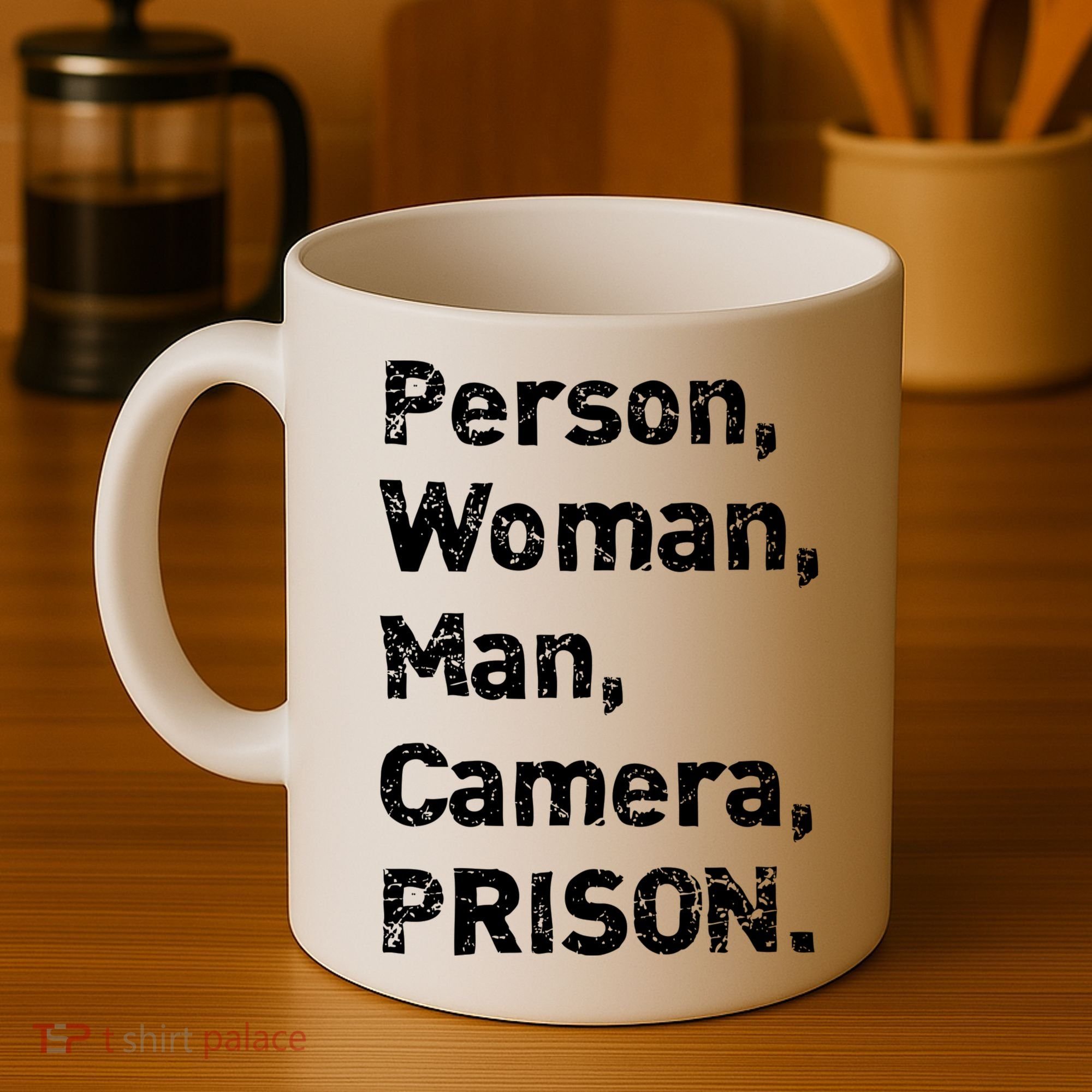 Person, Woman, Man, Camera, PRISON Coffee Mug