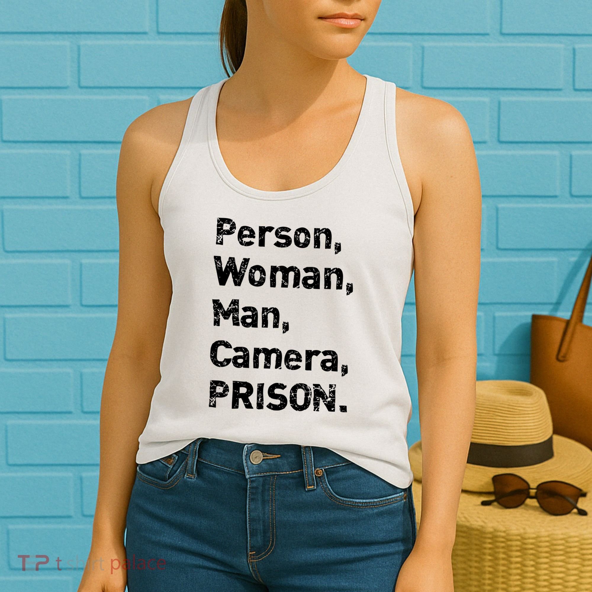 Person, Woman, Man, Camera, PRISON Women's Tank Top