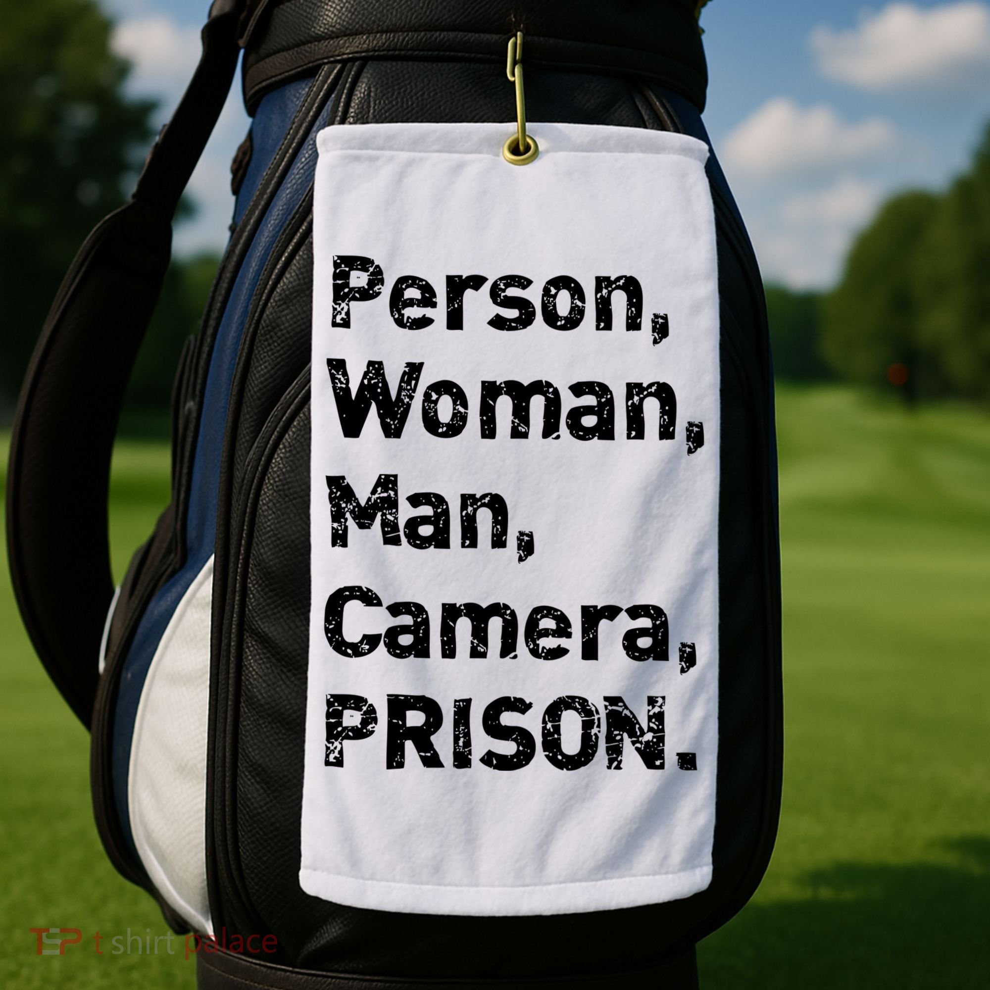 Person, Woman, Man, Camera, PRISON Golf Towel