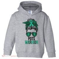 Pots Warrior Messy Bun Pots Awareness Day Pots Fighter Toddler Hoodie thumb 0
