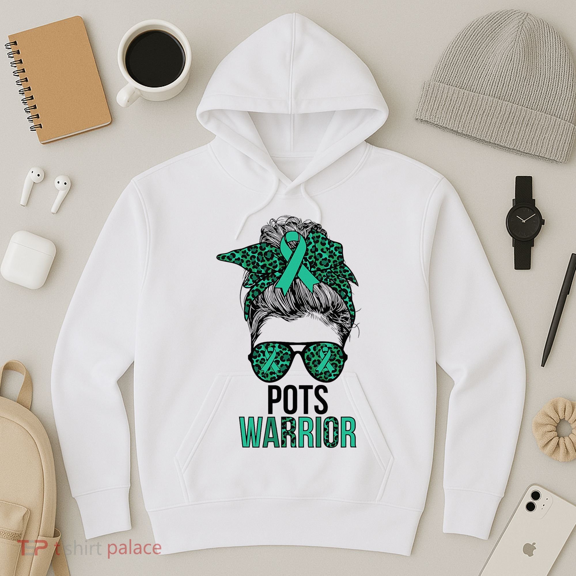 Pots Warrior Messy Bun Pots Awareness Day Pots Fighter Hoodie