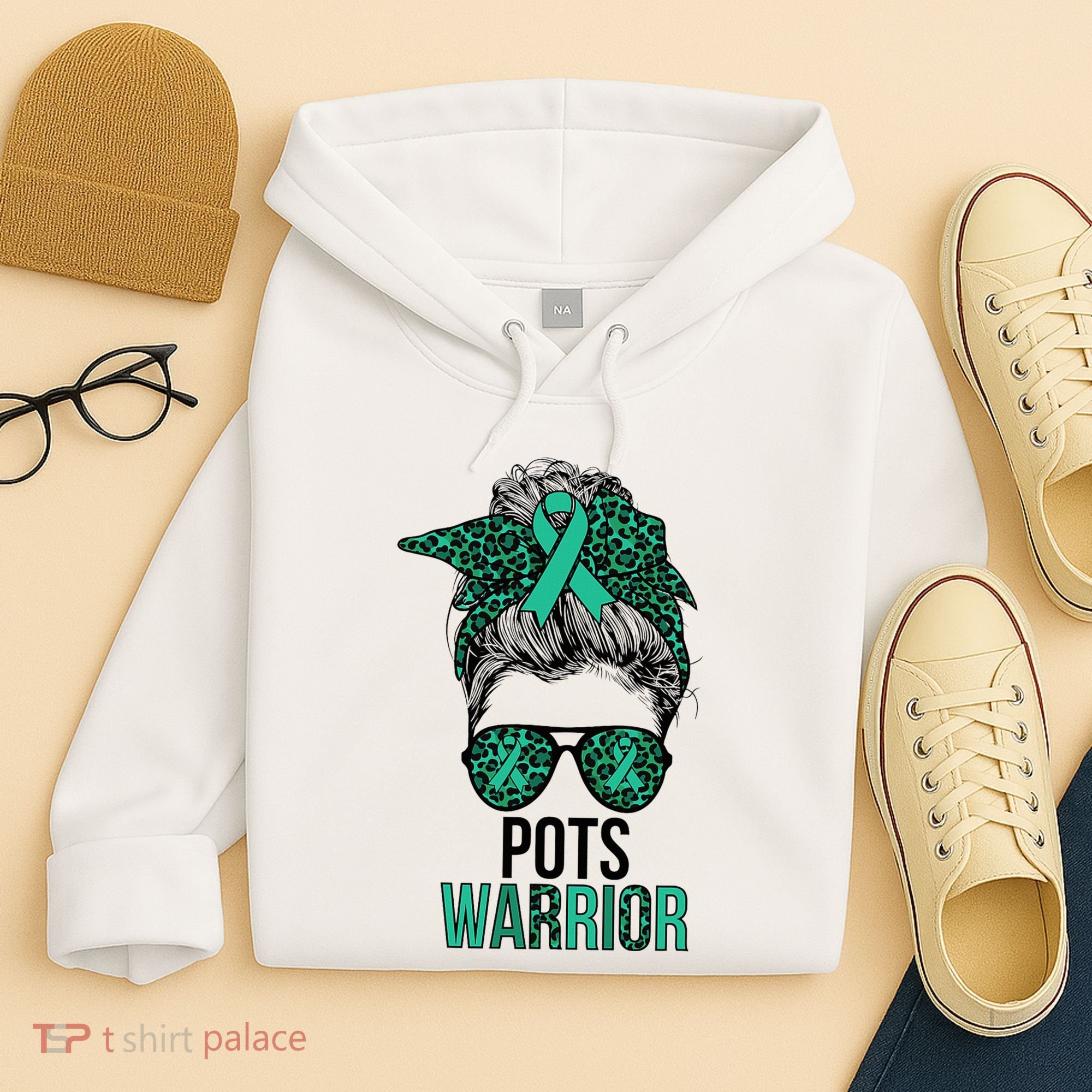Pots Warrior Messy Bun Pots Awareness Day Pots Fighter Hoodie