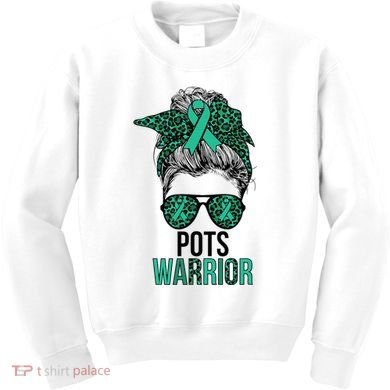 Pots Warrior Messy Bun Pots Awareness Day Pots Fighter Kids Sweatshirt
