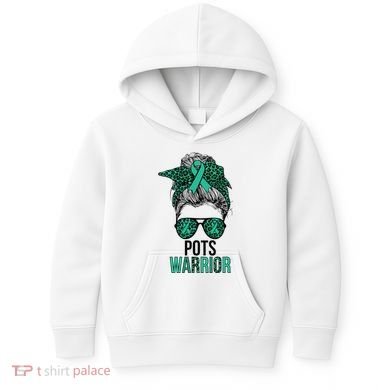 Pots Warrior Messy Bun Pots Awareness Day Pots Fighter Kids Hoodie