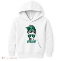 Pots Warrior Messy Bun Pots Awareness Day Pots Fighter Kids Hoodie thumb 0