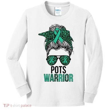 Pots Warrior Messy Bun Pots Awareness Day Pots Fighter Kids Long Sleeve Shirt