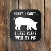 Plans With My Pig Ironic Farmer Pork Gift Coaster thumb 0