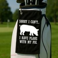 Plans With My Pig Ironic Farmer Pork Gift Golf Towel thumb 2