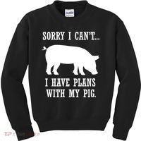 Plans With My Pig Ironic Farmer Pork Gift Kids Sweatshirt thumb 0