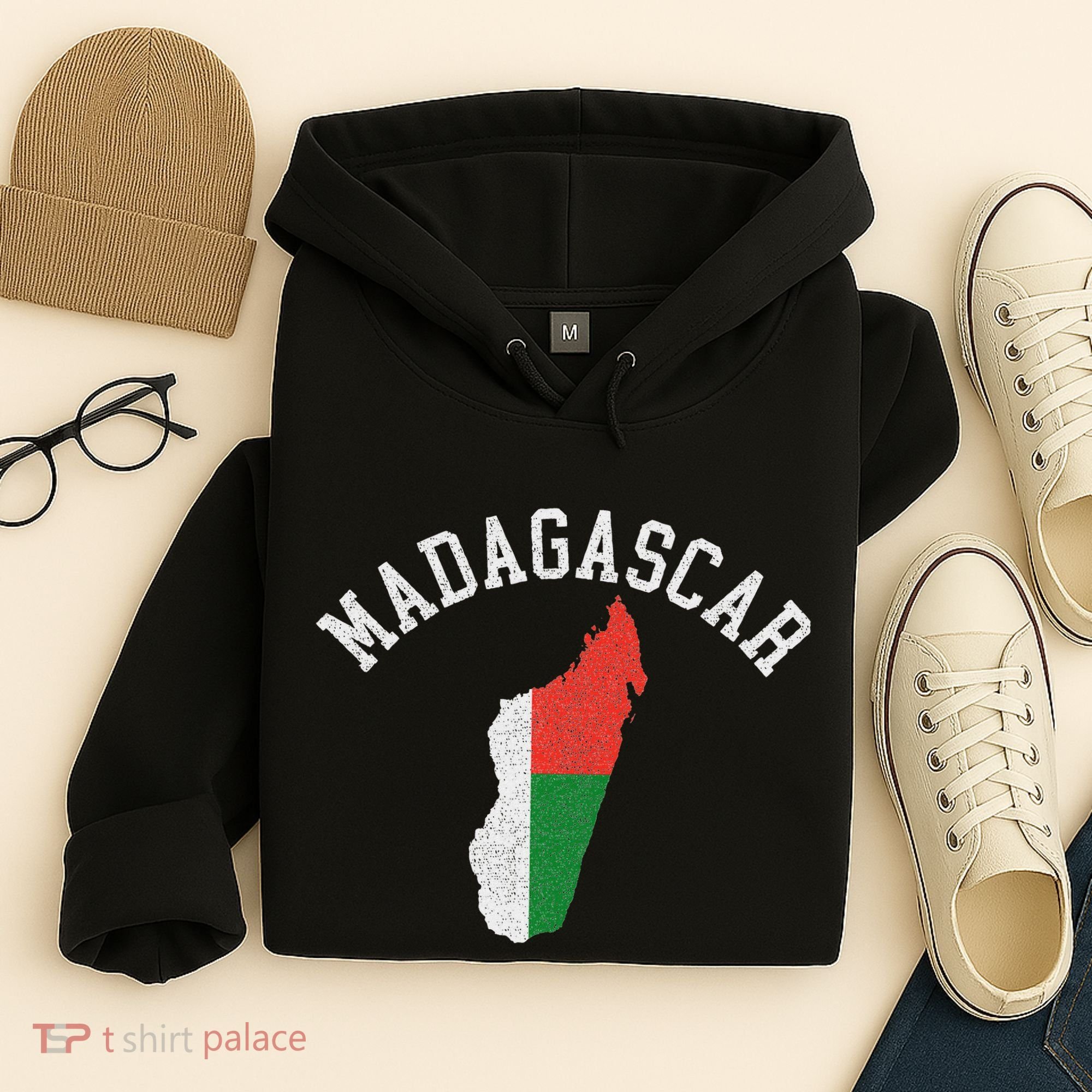 Patriotic Women Madagascar Flag Map Distressed Hoodie