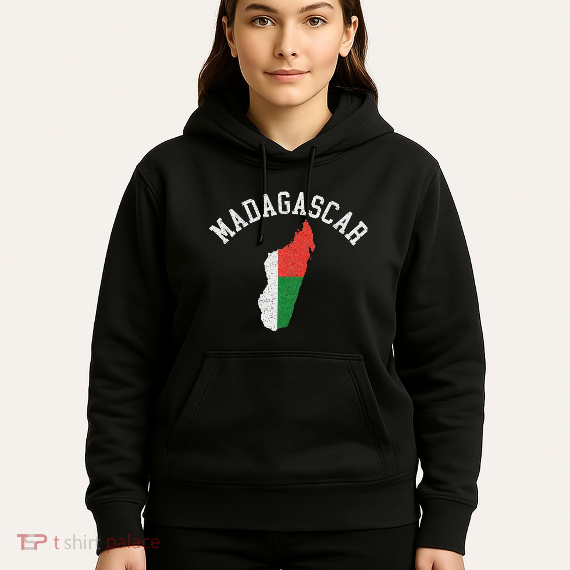 Patriotic Women Madagascar Flag Map Distressed Hoodie