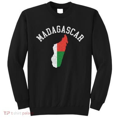 Patriotic Women Madagascar Flag Map Distressed Sweatshirt