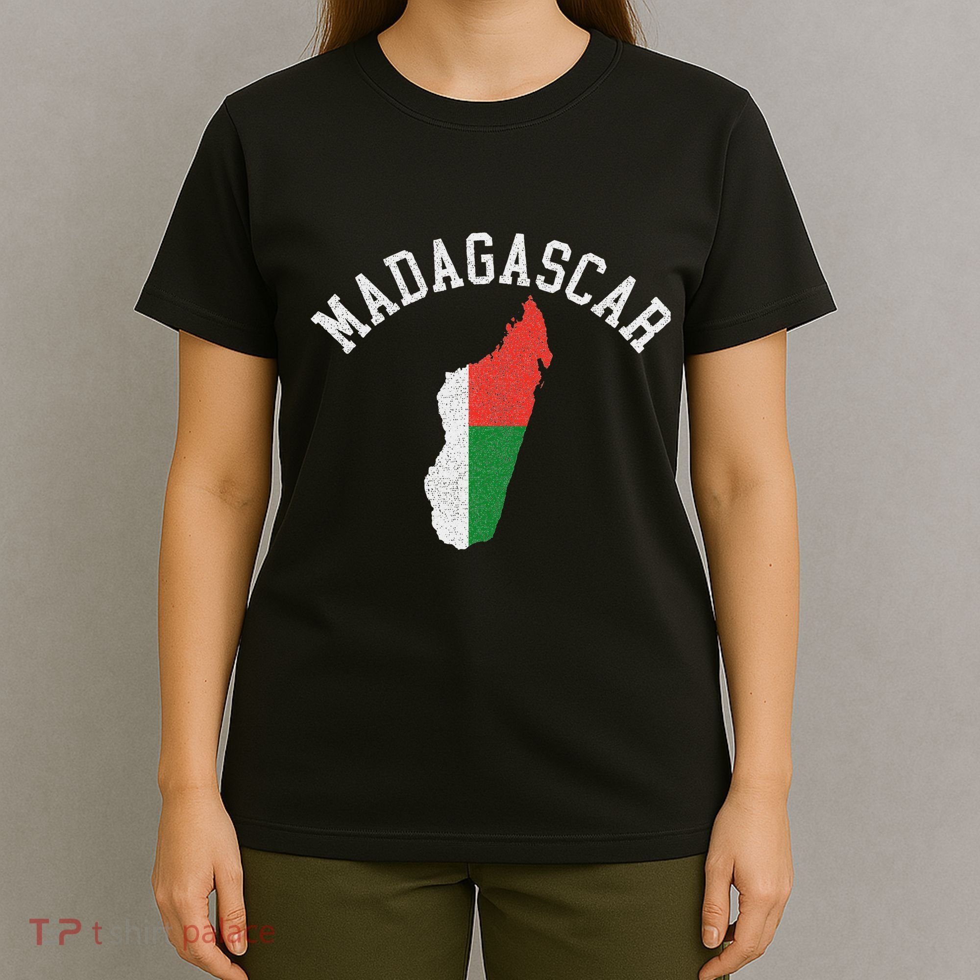 Patriotic Women Madagascar Flag Map Distressed T-Shirt
