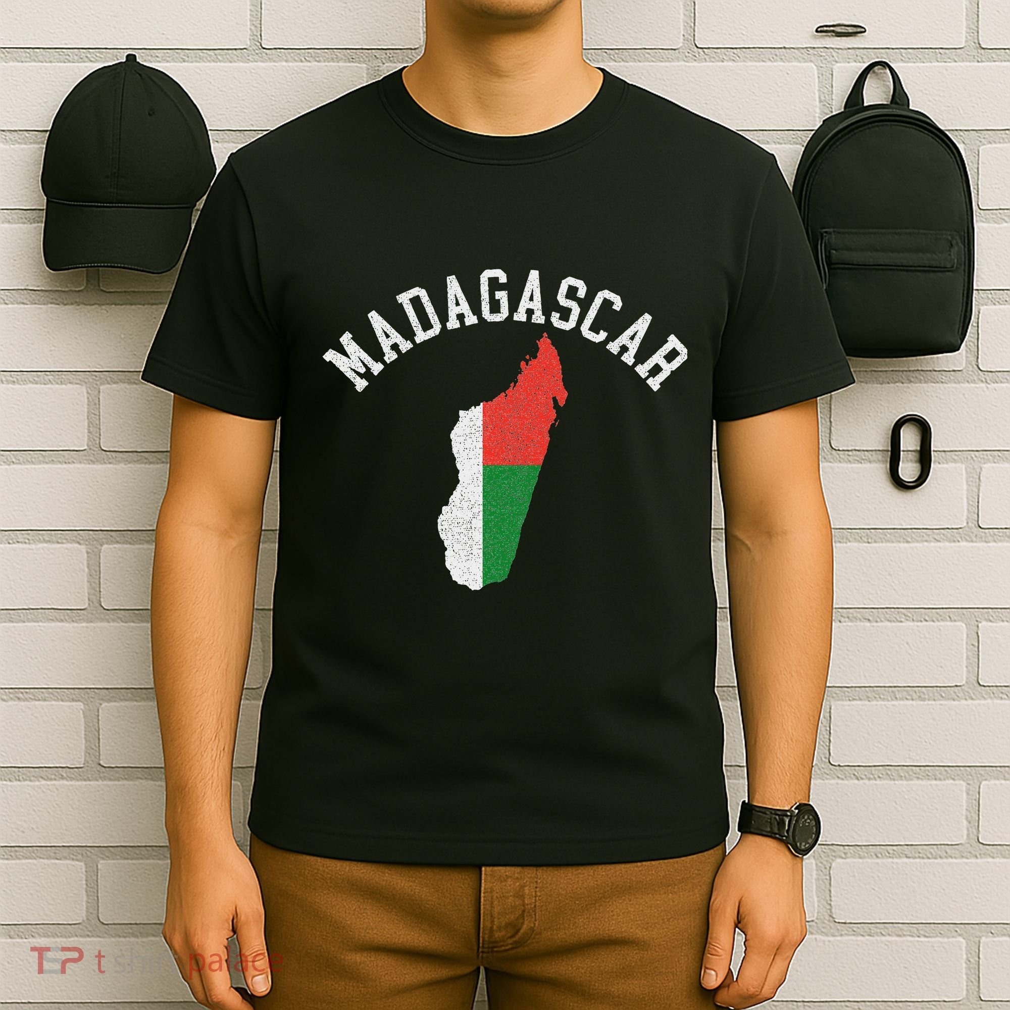 Patriotic Women Madagascar Flag Map Distressed T-Shirt