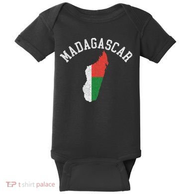 Patriotic Women Madagascar Flag Map Distressed Baby Bodysuit