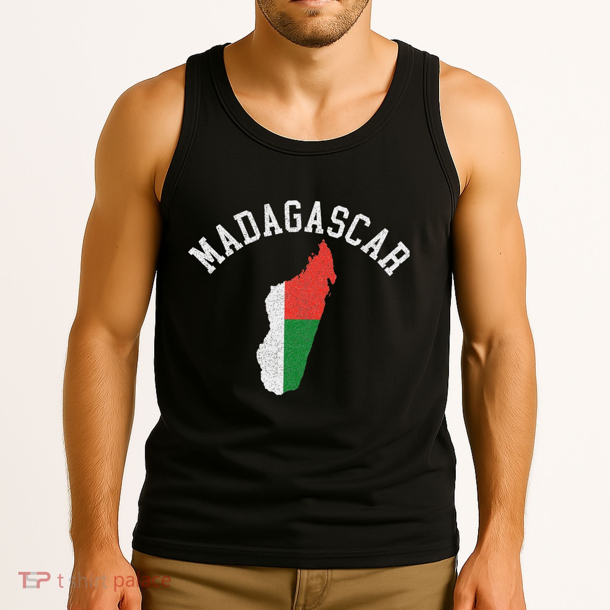 Patriotic Women Madagascar Flag Map Distressed Tank Top