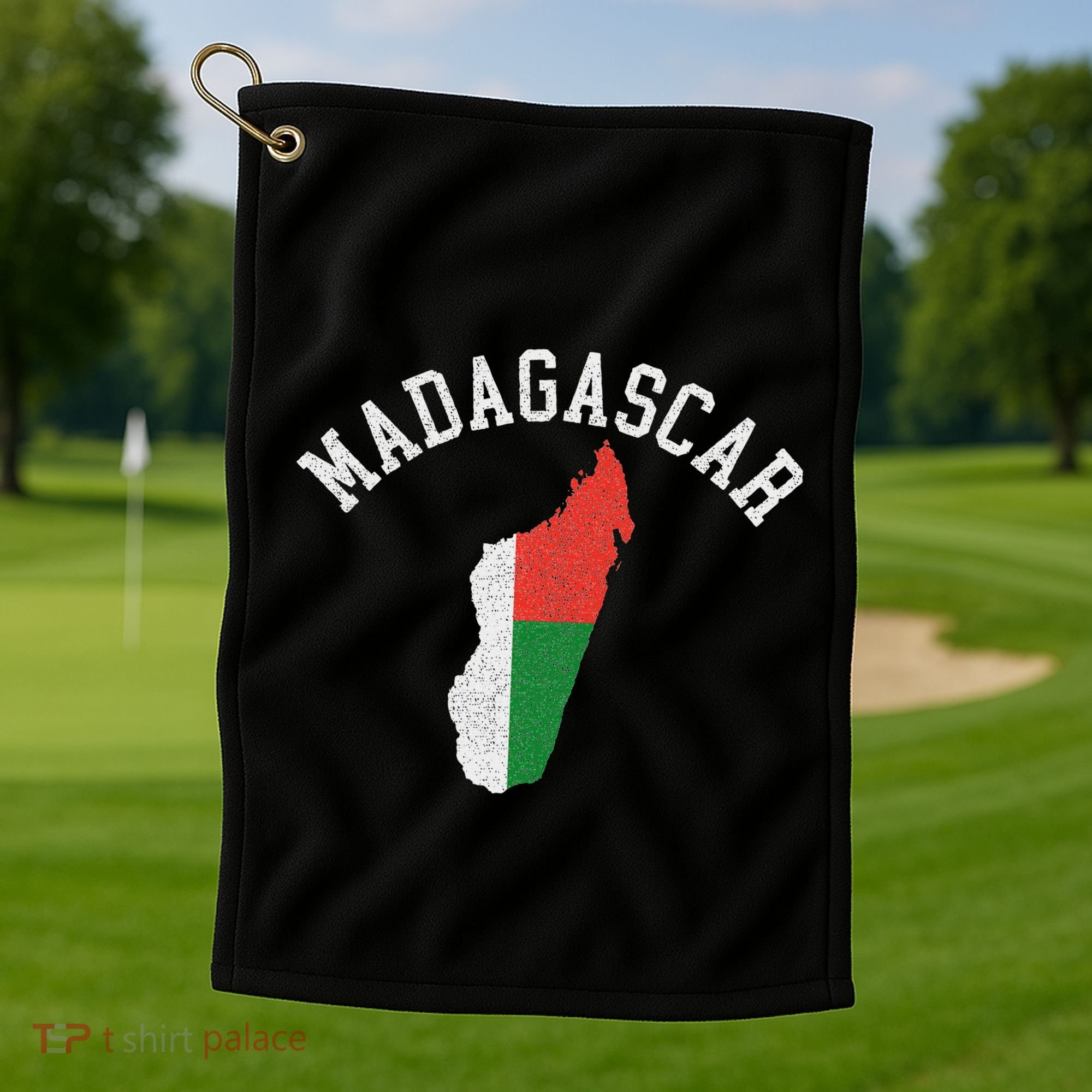 Patriotic Women Madagascar Flag Map Distressed Golf Towel
