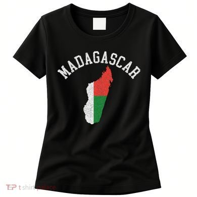 Patriotic Women Madagascar Flag Map Distressed Women's T-Shirt