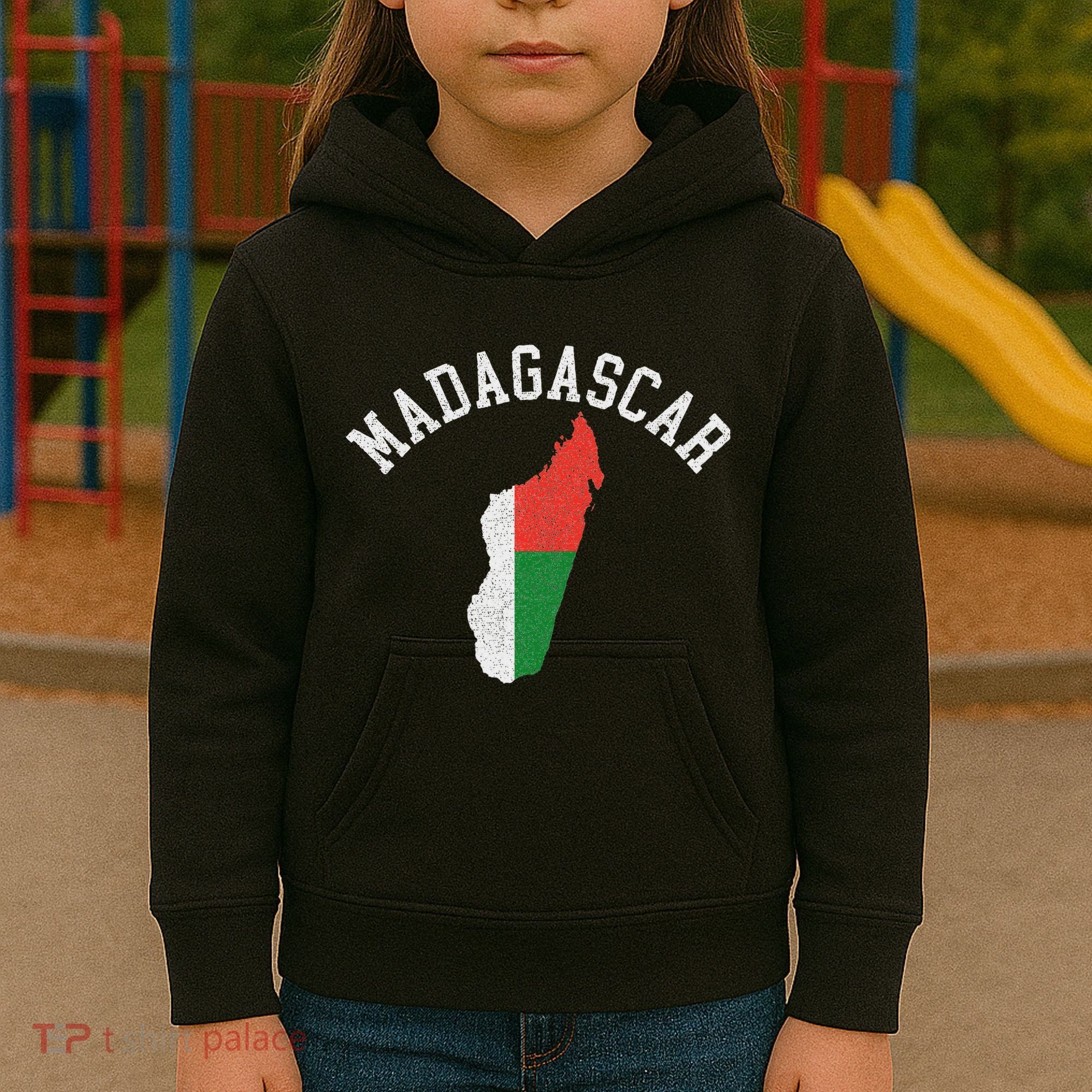 Patriotic Women Madagascar Flag Map Distressed Kids Hoodie