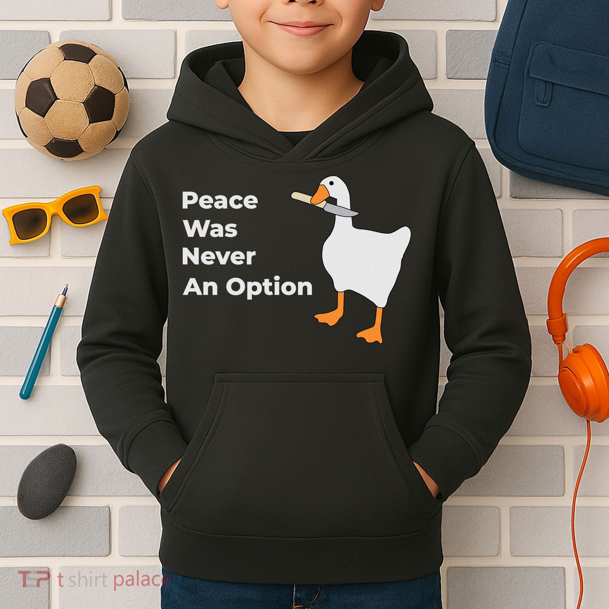 Peace Was Never An Option Duck Funny Kids Hoodie
