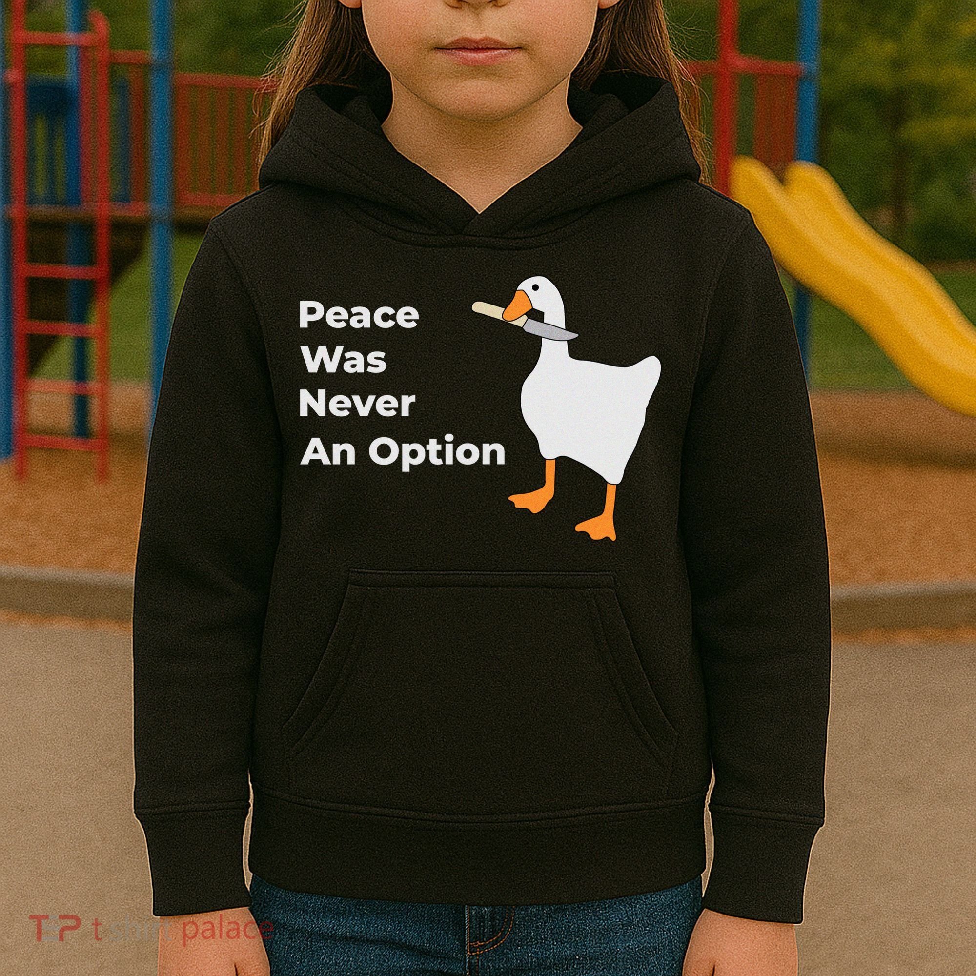 Peace Was Never An Option Duck Funny Kids Hoodie