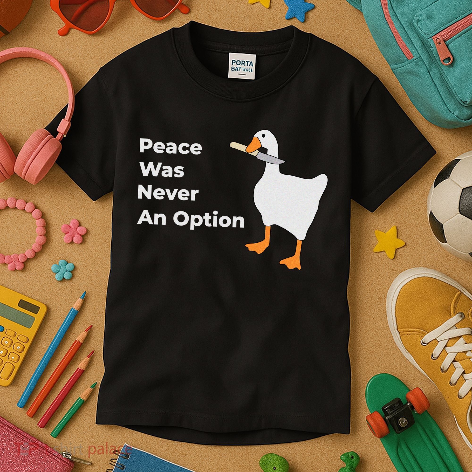 Peace Was Never An Option Duck Funny Kids T-Shirt