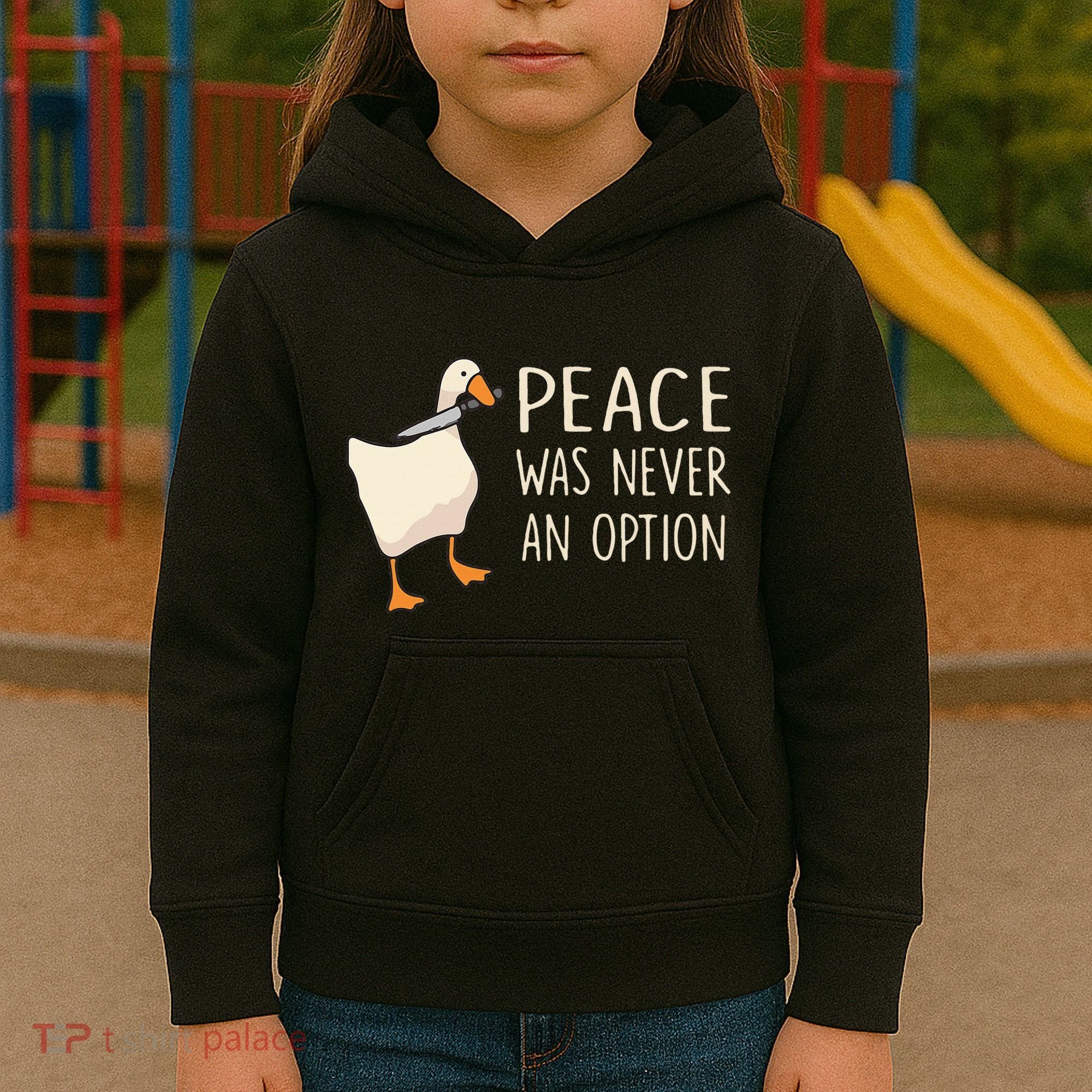 Peace Was Never An Option Funny Duck Quotes Sayings Humor Kids Hoodie